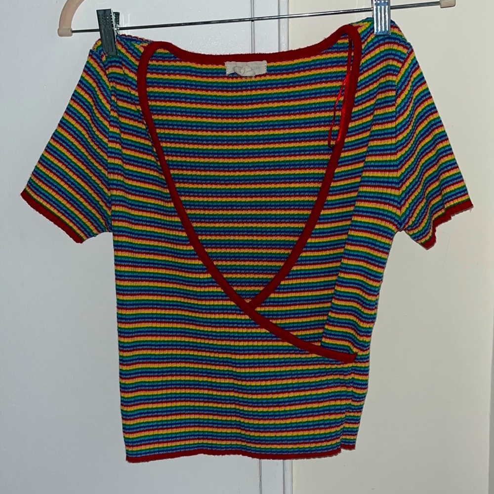 Urban Outfitters rainbow striped short sleeved crop sweater size Medium